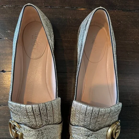 GUCCI Marmont Crackle Leather Gold Tassel GG Loafer 37 (sz. 7) - Picture 3 of 16